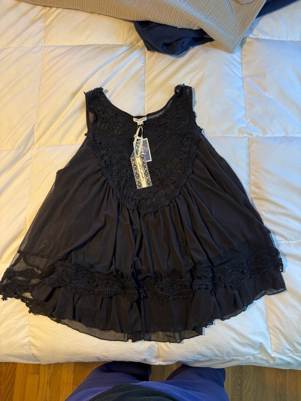 Sheer Black Lace-Trim Sleeveless Women’s Top